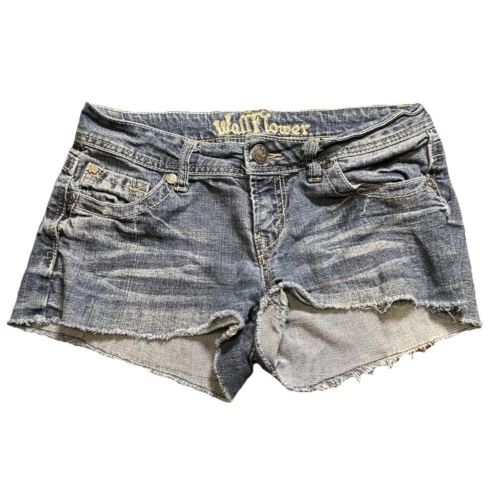 WallFlower Juniors Size 5 Denim Cutoff Shorts Embroidered‎ Flap Pockets Y2K